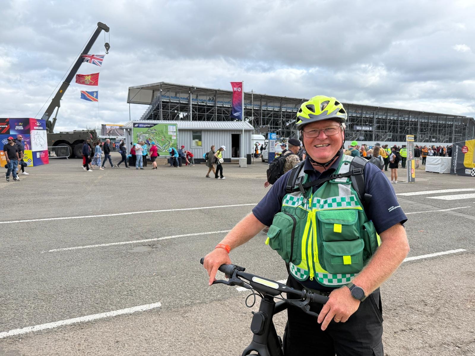 Chris providing cycle-response medical cover at a major UK motorsport event